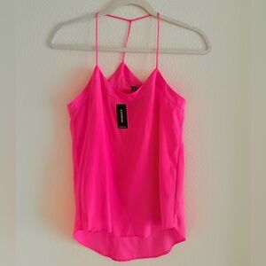 EXPRESS Hot Pink Satin trim flowy Halter Tank Top NWT Size XXS